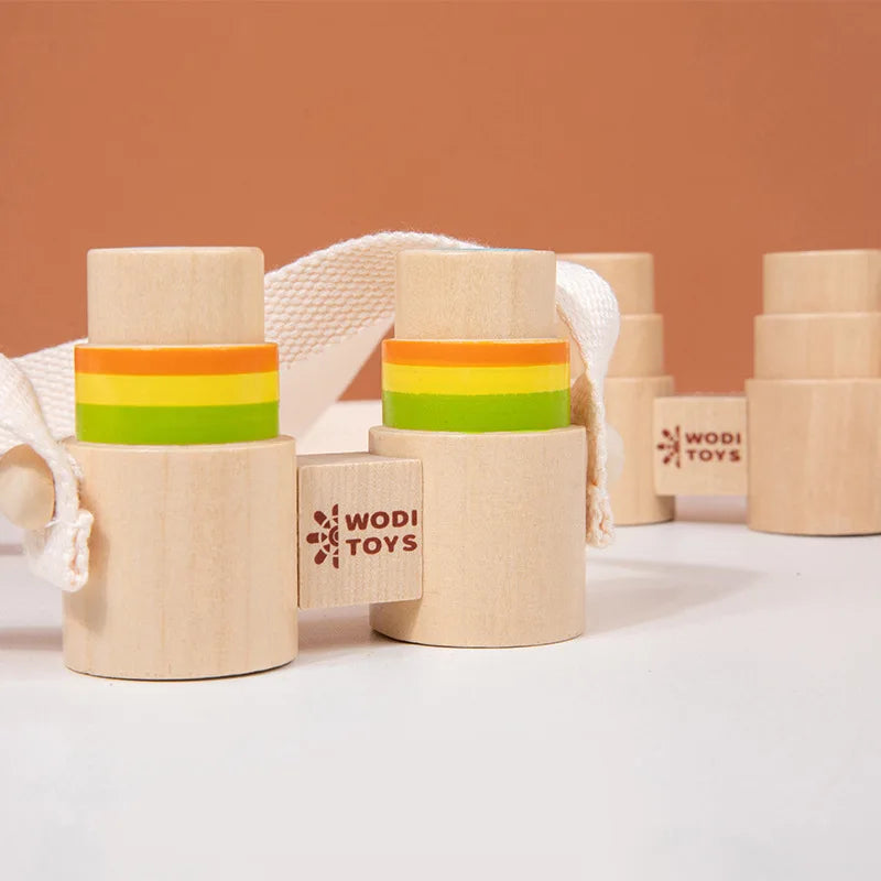 Wooden Binocular Telescope Children Outdoor Observe Scientific Toys Mini Portable Telescope Learning Education Toys for Kids