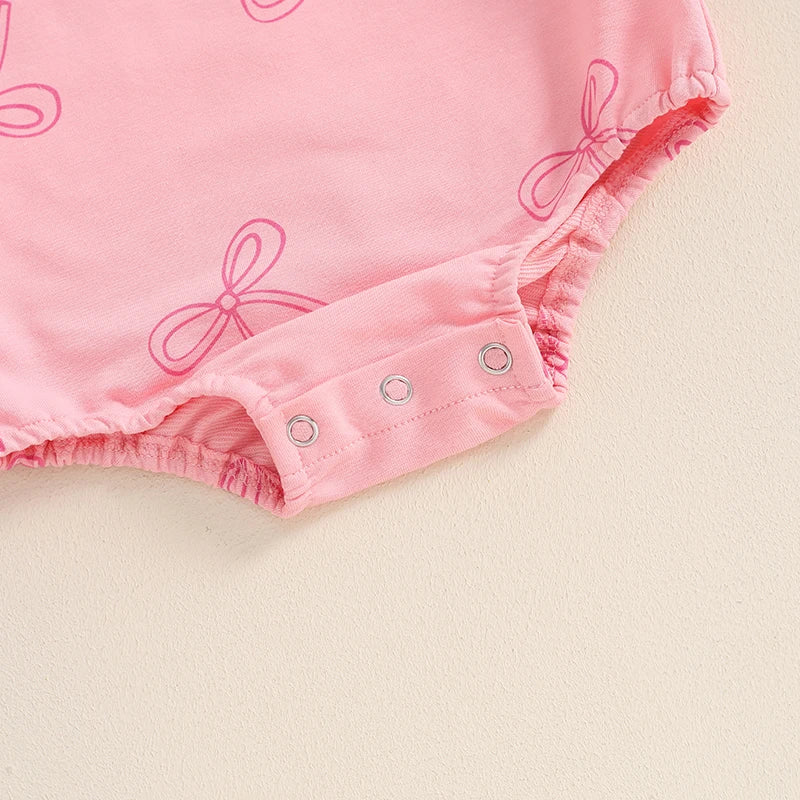 Adorable Infant Baby Girls Full Sleeve Bow Print Romper with Headband for Spring and Autumn