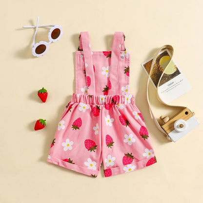 Summer Floral Denim Overalls for Girls - Casual Suspender Shorts for Kids