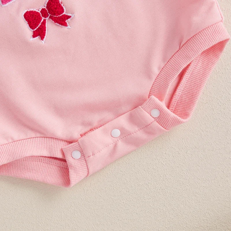 Adorable Baby Girls Christmas Long Sleeve Romper with Embroidered Letter Bow for Newborns