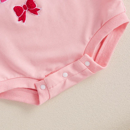 Adorable Baby Girls Christmas Long Sleeve Romper with Embroidered Letter Bow for Newborns