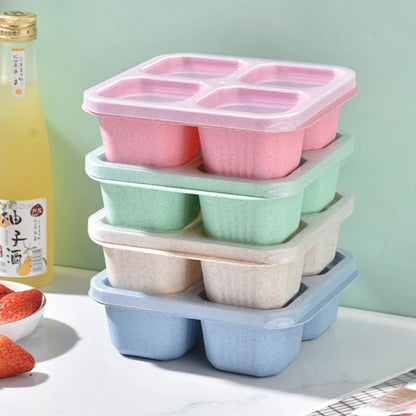 4 Grid Snack Containers Reusable Meal Prep Lunch Containers Portable for Kids and Adults Home Snack Storage Bottles Kitchen Tool