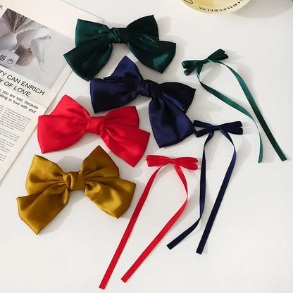 2Pcs Y2K Inspired Satin Bow Hair Clips for Women - Chic Ponytail Barrettes and Sweet Girl Hair Accessories