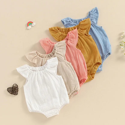 Sleeveless Off-Shoulder Solid Color Jumpsuit for Newborn Baby Girls - Summer Bodysuit