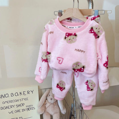 2023 Kids Cartoon Flannel Pajama Sets - Adorable Warm Sleepwear for Boys and Girls
