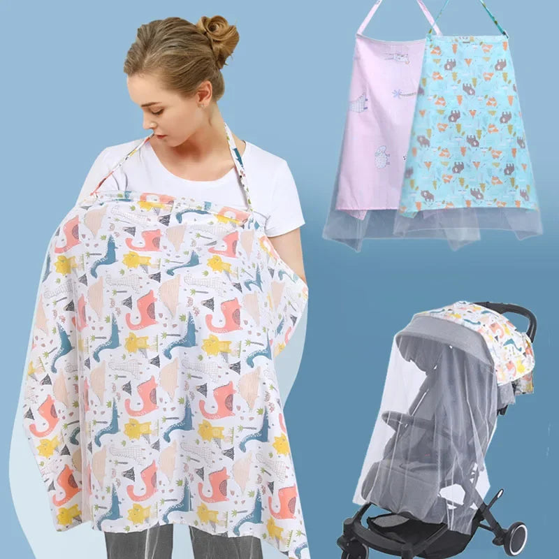 Mother Outing Breastfeeding Towel 100% Cotton Baby Feeding Nursing Covers Nursing Cloth with Mosquito Net Baby Stroller