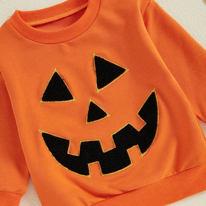 Adorable Pumpkin Embroidered Hoodies for Baby Boys and Girls - Halloween Long Sleeve Crew Neck Sweatshirts