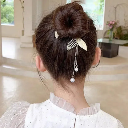 Whimsical Angel Wing Animal Ears Hair Clip with Tassel and Pearl Accents for Kids and Women