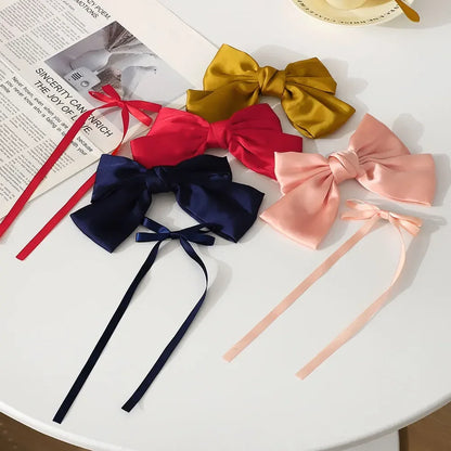 2Pcs Y2K Inspired Satin Bow Hair Clips for Women - Chic Ponytail Barrettes and Sweet Girl Hair Accessories
