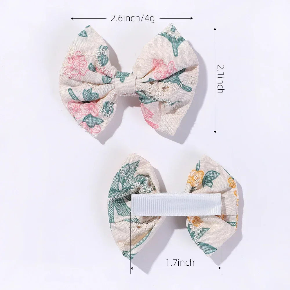 10-Piece Handmade Baby Hair Bows Set with Cotton Embroidery Clips for Girls
