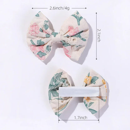 10-Piece Handmade Baby Hair Bows Set with Cotton Embroidery Clips for Girls