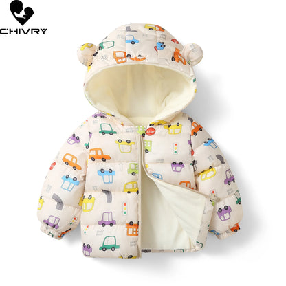 Adorable Cartoon Hooded Down Jacket for Kids - Thick Warm Cotton-Padded Winter Coat 2023 for Boys and Girls