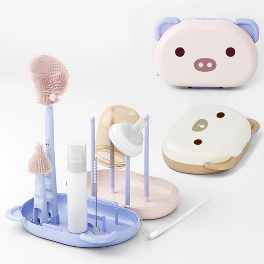 Travel-Friendly Baby Bottle Cleaning Kit with Silicone Brushes and Organizer