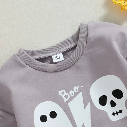 Adorable Halloween Ghost Skull Print Bodysuit for Baby Girls and Boys - Long Sleeve Autumn Jumpsuit