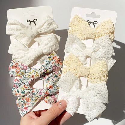 Adorable Girls' Cute Print Hairpins Set - 4/5 Pcs Sweet Cotton Bow Clips for Kids Hair Accessories, Perfect Gift & Wholesale