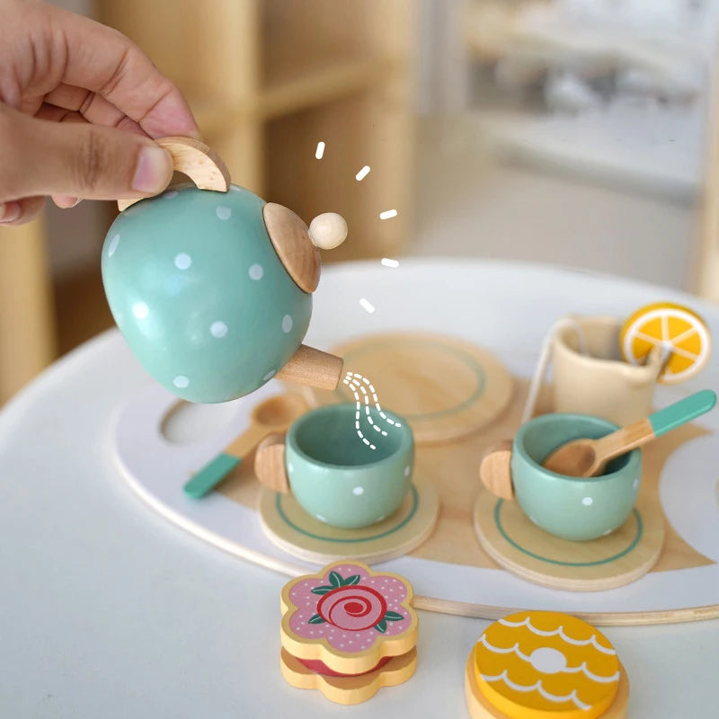 Wooden Afternoon Tea Set Toy Pretend Play Kids Kitchen Food Toys Imitation Game Early Educational Toys for Children's Day Gift