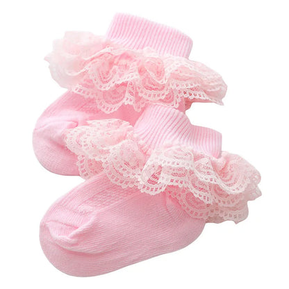 Adorable RUEWEY Frilly Lace Baby Socks for Newborn Girls – Perfect for Baptism and Everyday Wear