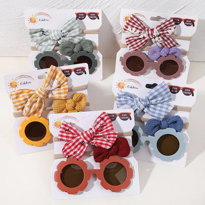 2/3Pcs/set Kids Sunglasses Headband Set Baby Elastic Nylon Headband Bohemia Beach Seaside Sun Glasses Kids Bow Headwear Gift