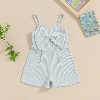 Adorable Summer Sleeveless Ribbed Romper with Big Bow for Baby Girls