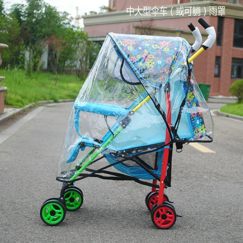 Universal Waterproof Baby Stroller Rain Cover - Transparent Trolley Umbrella with Zipper for All Ages