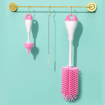360 Degree Rotation 3 in 1 Silicone Baby Bottle Pacifier Brush Wash Water Cup Container Straw Cleaning Brush Set