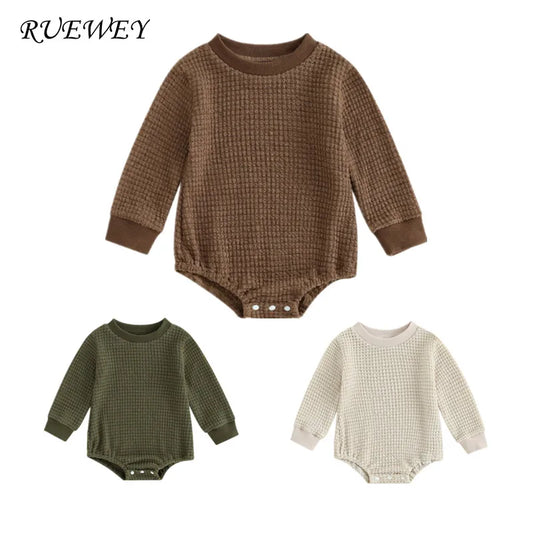 RUEWEY Infant Solid Color Long Sleeve Bodysuit for Baby Boys - Spring & Autumn Essential Jumpsuit