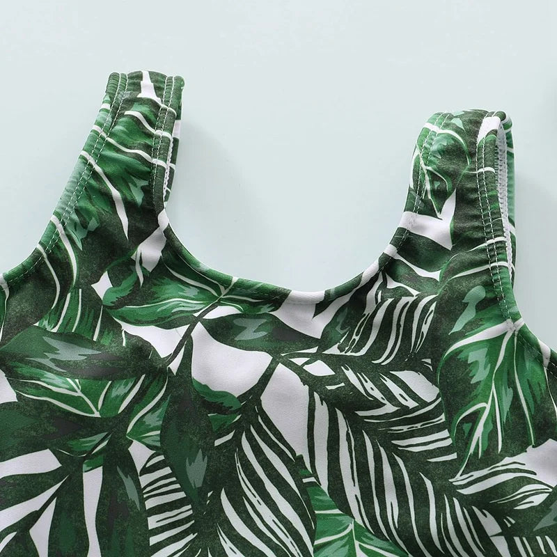 3-Piece Banana Leaf Print Swimwear Set for Girls Aged 1-4 Years - Trendy Summer Outfit