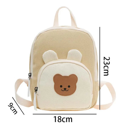 Adorable Cartoon Bear and Bunny Canvas Backpack for Kids - Perfect for Kindergarten and School!