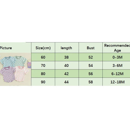 Summer Checkerboard Bodysuit for Newborns - Cute Round Neck Short Sleeve Jumpsuit in Various Colors