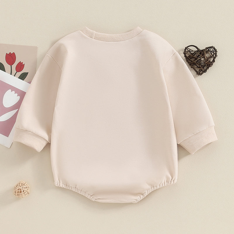 Adorable Long Sleeve Baby Romper with Embroidered Letters - Unisex Fall Bodysuit for Newborns and Infants