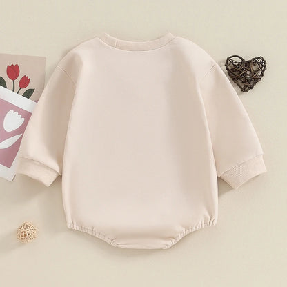 Adorable Long Sleeve Baby Romper with Embroidered Letters - Unisex Fall Bodysuit for Newborns and Infants