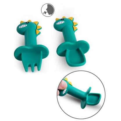Dinosaur-Themed Baby Feeding Set with Non-Slip Plate, Training Bowl, Spoon, and Fork