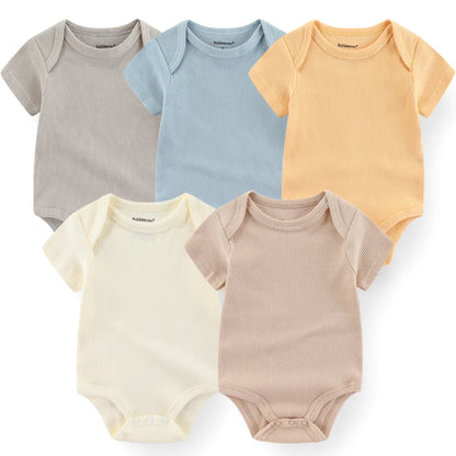 5-Pack Solid Color Short Sleeve Baby Bodysuits for Boys - Newborn to 3 Months Jumpsuits