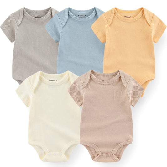 5-Pack Solid Color Short Sleeve Baby Bodysuits for Boys - Newborn to 3 Months Jumpsuits