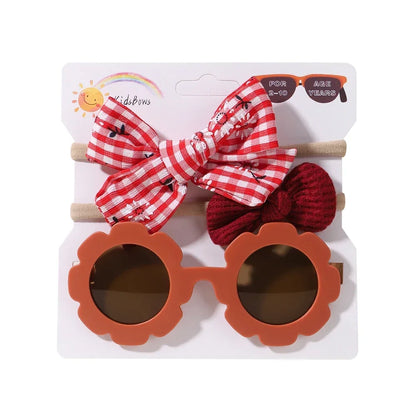 2/3Pcs/set Kids Sunglasses Headband Set Baby Elastic Nylon Headband Bohemia Beach Seaside Sun Glasses Kids Bow Headwear Gift