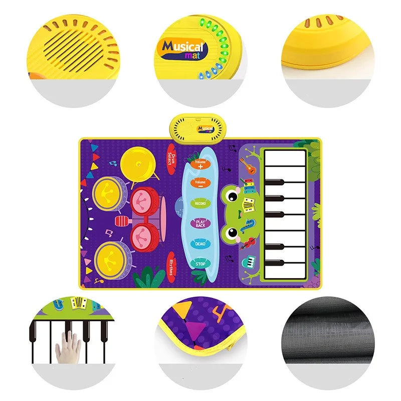 Interactive 2-in-1 Musical Floor Mat with Piano and Drum Features for Infants and Toddlers