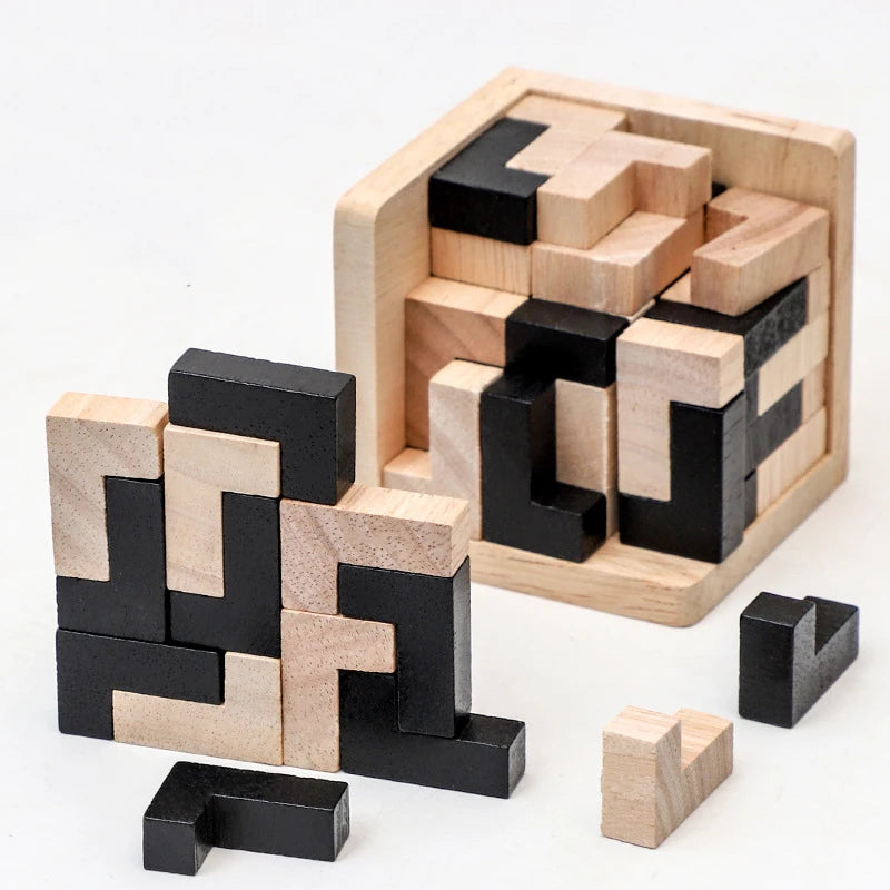 Wooden 3D Cube Puzzle - Interlocking Creative Educational Toy for Kids | Brain Development Game for Early Learning