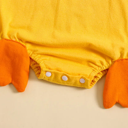 Adorable Summer Cartoon Chick Romper for Newborns - Short Sleeve Jumpsuit for Boys and Girls