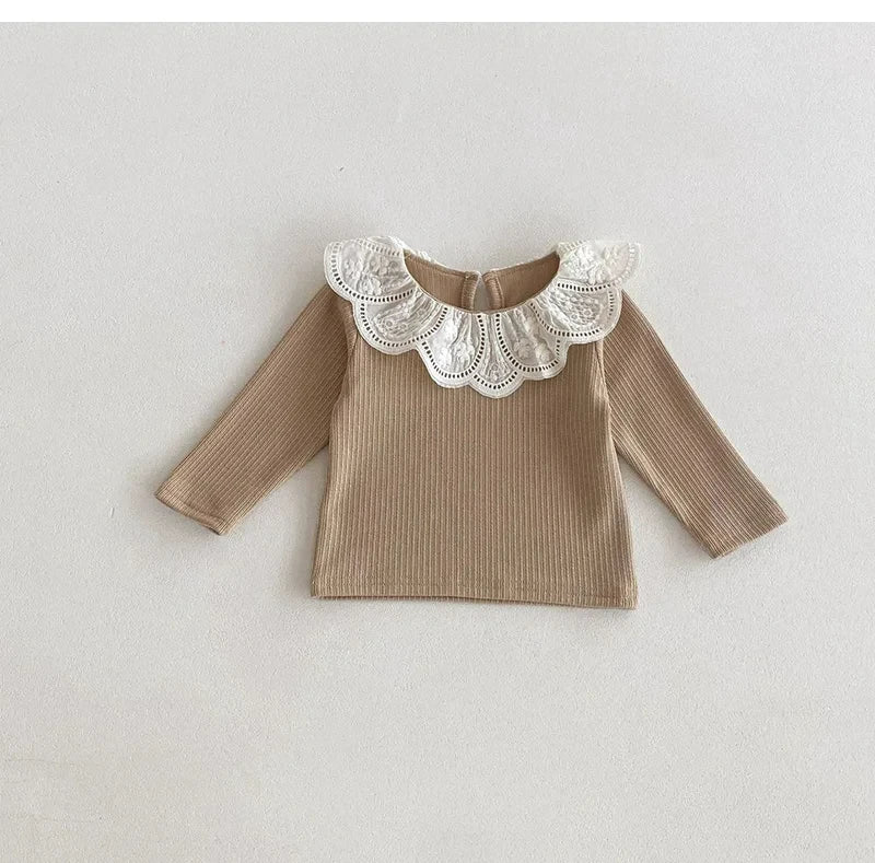 Autumn Ruffle Collar Long Sleeve T-Shirt for Newborn Girls - Cute Cotton Top for 0-2 Years