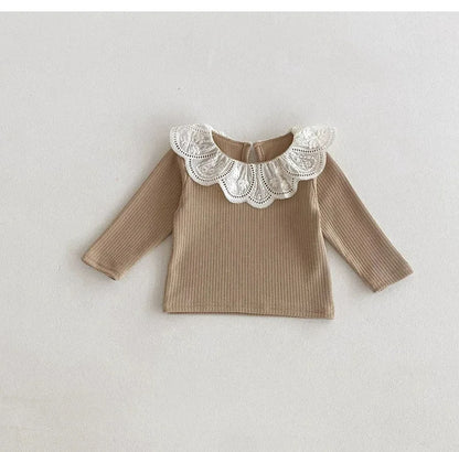 Autumn Ruffle Collar Long Sleeve T-Shirt for Newborn Girls - Cute Cotton Top for 0-2 Years