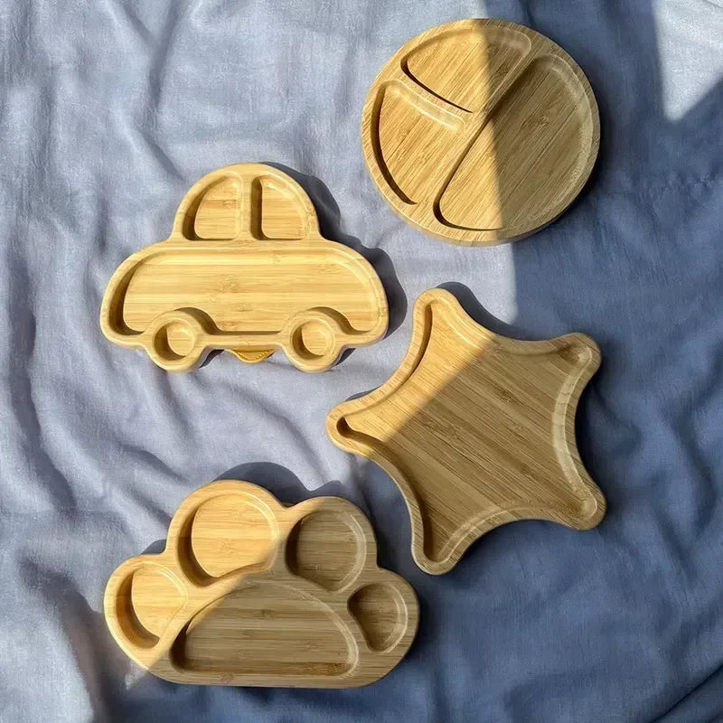 Adorable Wooden Baby Feeding Plate with Silicone Suction Cup - Fun Cartoon Frog Design for Easy Mealtime