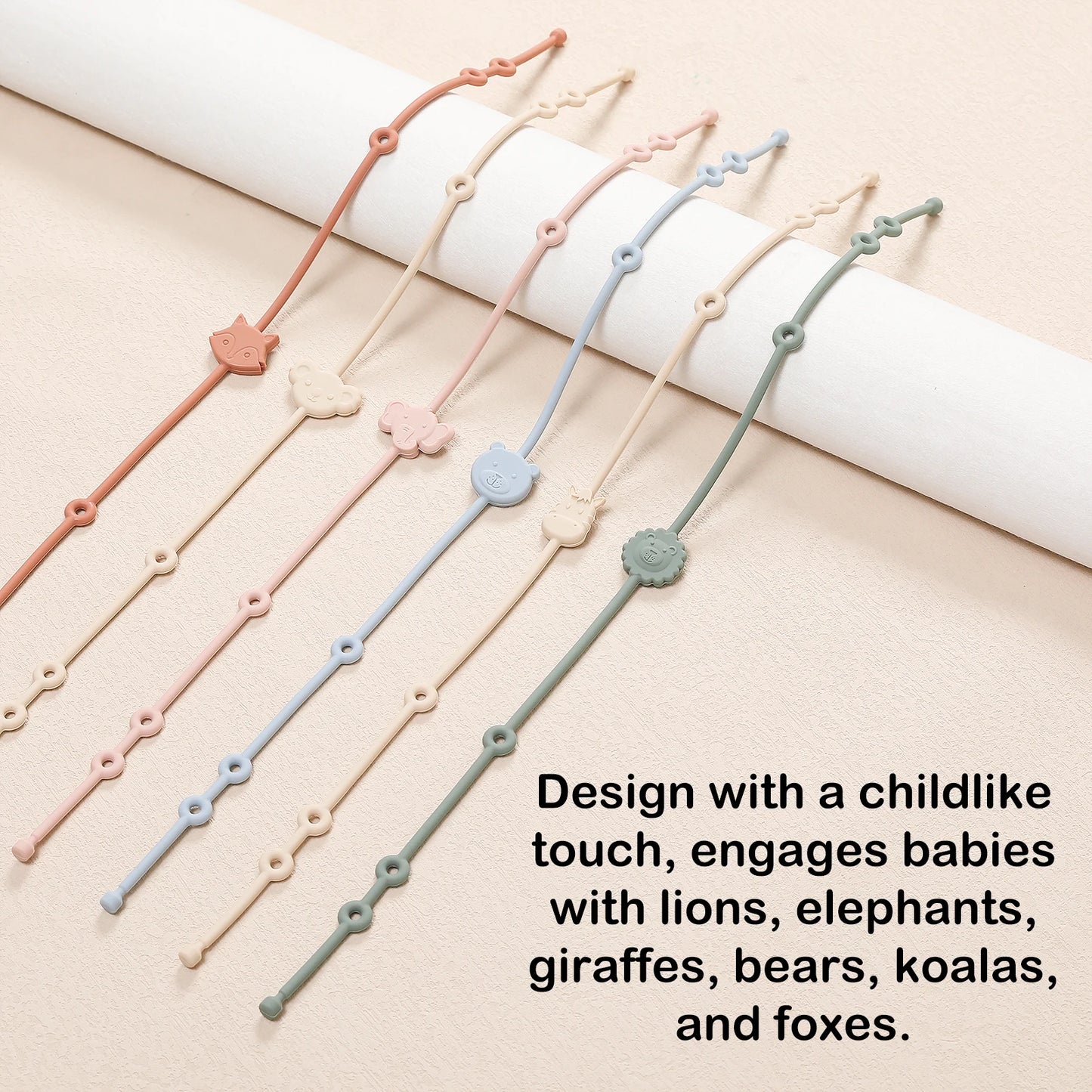 6-Pack Adorable Safari-Themed Silicone Pacifier Clips for Babies – Adjustable and Secure Anti-Lost Straps for Strollers and High Chairs