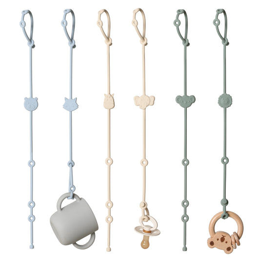 6-Pack Adorable Safari-Themed Silicone Pacifier Clips for Babies – Adjustable and Secure Anti-Lost Straps for Strollers and High Chairs