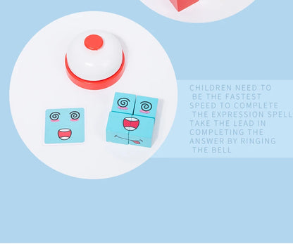 Wooden Expression Matching Puzzle Cube - Educational Building Blocks Game for Kids Aged 4-12