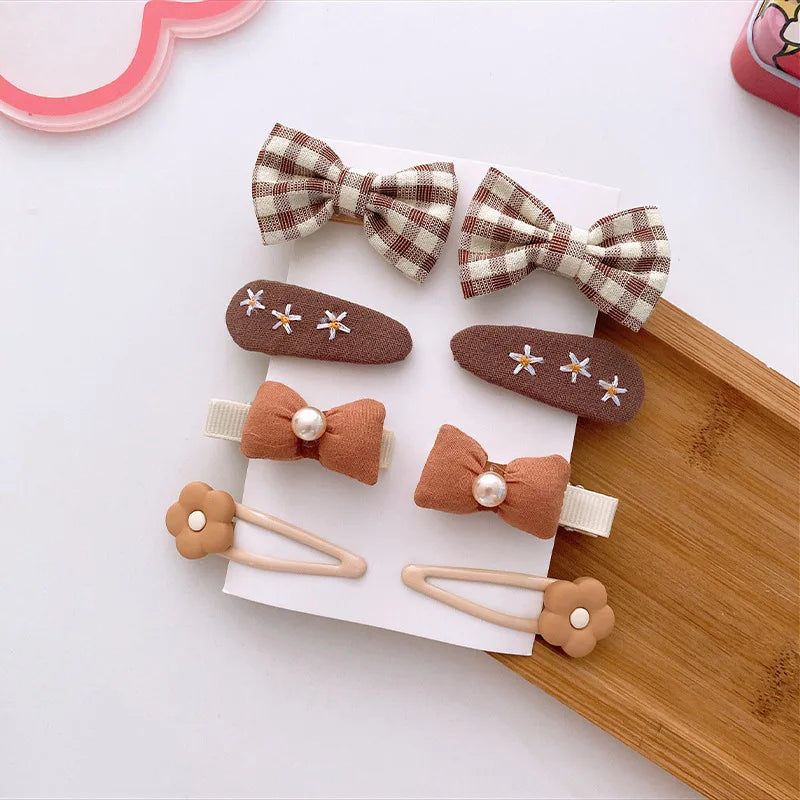 8-Piece Cute Floral Hair Clip Set for Baby Girls - Kawaii Bows and Accessories for Ponytails and Headwear