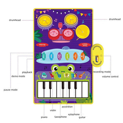 Interactive 2-in-1 Musical Floor Mat with Piano and Drum Features for Infants and Toddlers