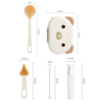 Travel-Friendly Baby Bottle Cleaning Kit with Silicone Brushes and Organizer