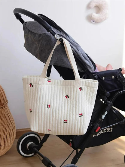 Stylish Large Capacity Embroidered Maternity Diaper Bag with Bear and Bunny Design for Stroller - Portable Travel Handbag for Moms