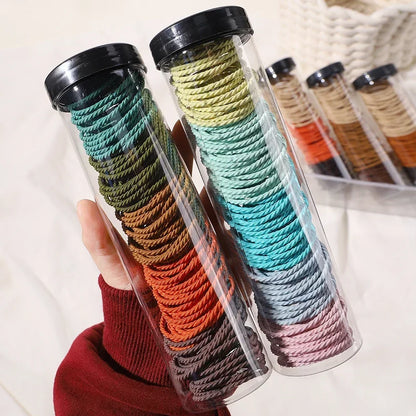 100Pcs/Box Colorful Elastic Hair Ties and Scrunchies for Girls - Handmade Hair Accessories