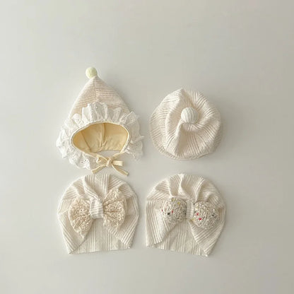 Adorable Beige Beanie Baby Hat for Autumn - Lace Cartoon Ear Toddler Accessories for Boys & Girls (0-12 Months)